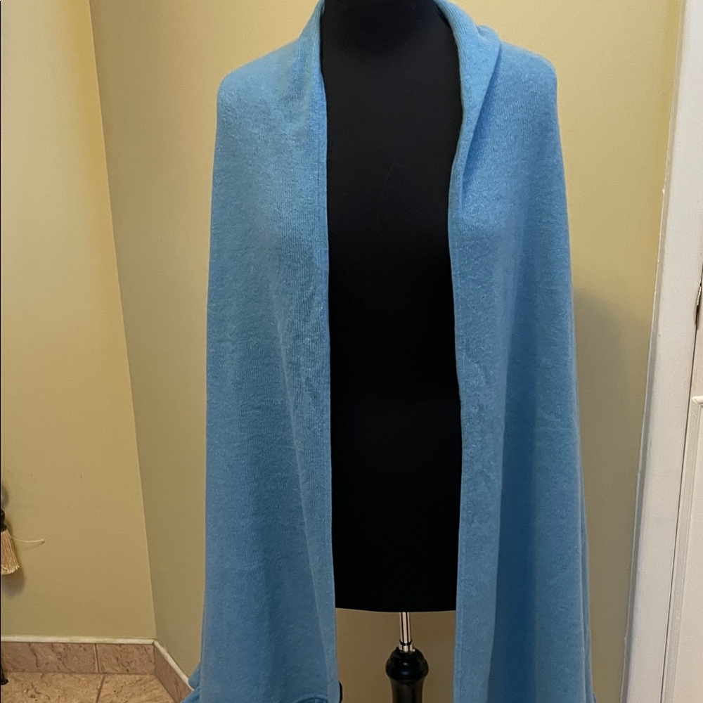 New Charter Club Sky Blue ruffled Cashmere Wrap 30x80 - Picture 6 of 6